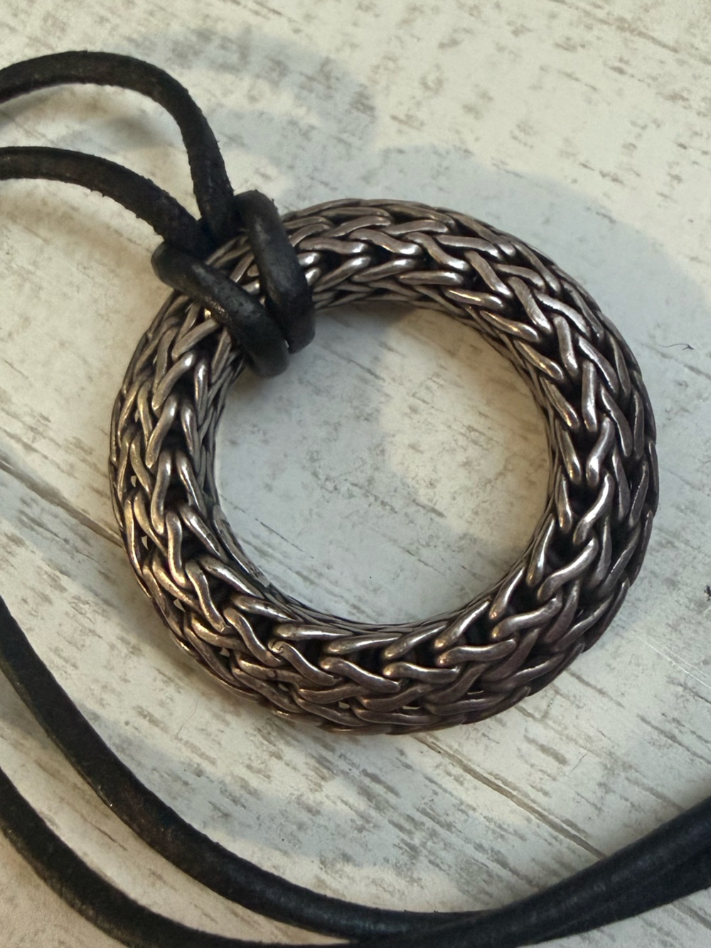 John Hardy Braided Metal Ring Pendant Necklace - Black Cord